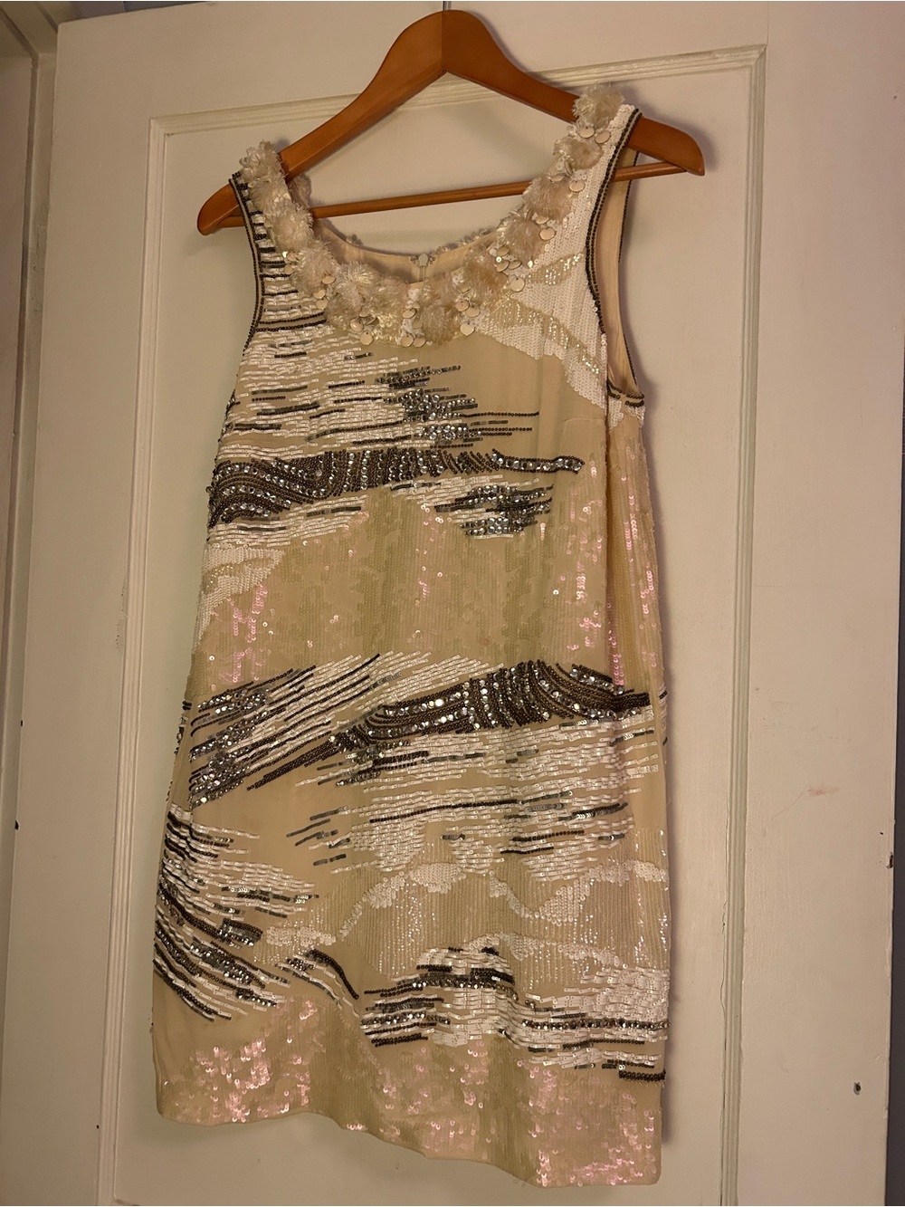 Emilio Pucci Beaded Beige, Pink and Silver Sequin Shift Dress